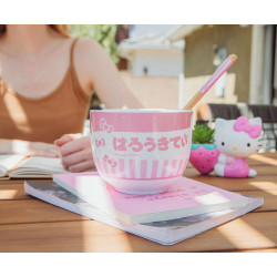 Hello Kitty Tokyo Pink Stripes Ramen Bowl with Chopsticks and Spoon