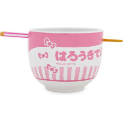 Hello Kitty Tokyo Pink Stripes Ramen Bowl with Chopsticks and Spoon
