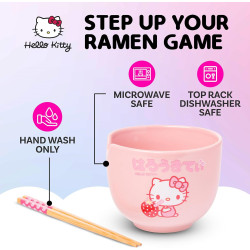 Hello Kitty Strawberry Milk Ramen Bowl with Chopsticks