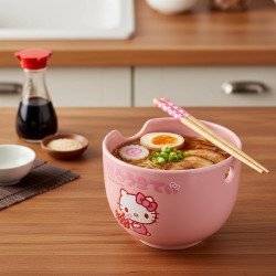 Hello Kitty Strawberry Milk Ramen Bowl with Chopsticks