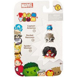 Marvel Tsum Tsum 3 Pack Series 1 Figures - Captain America, Rocket Racoon and Spider-Woman